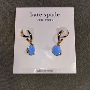 NWT Kate Spade Round brilliant Tri-Prong Huggies Earrings $48 Turquoise Gold